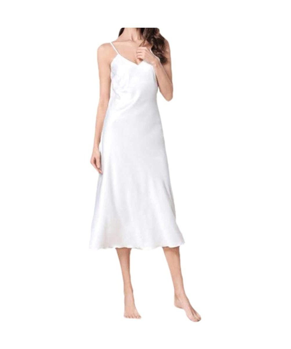 Tops Women's V Neck Solid Color Slip Breathable Thin Stretch Elegant Sleepwear - White - CG190XCOTC9