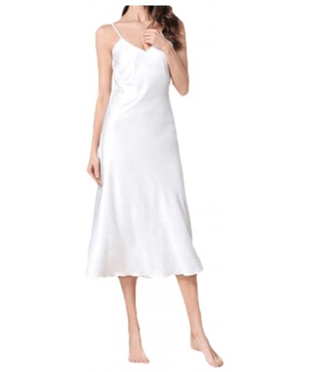 Tops Women's V Neck Solid Color Slip Breathable Thin Stretch Elegant Sleepwear - White - CG190XCOTC9