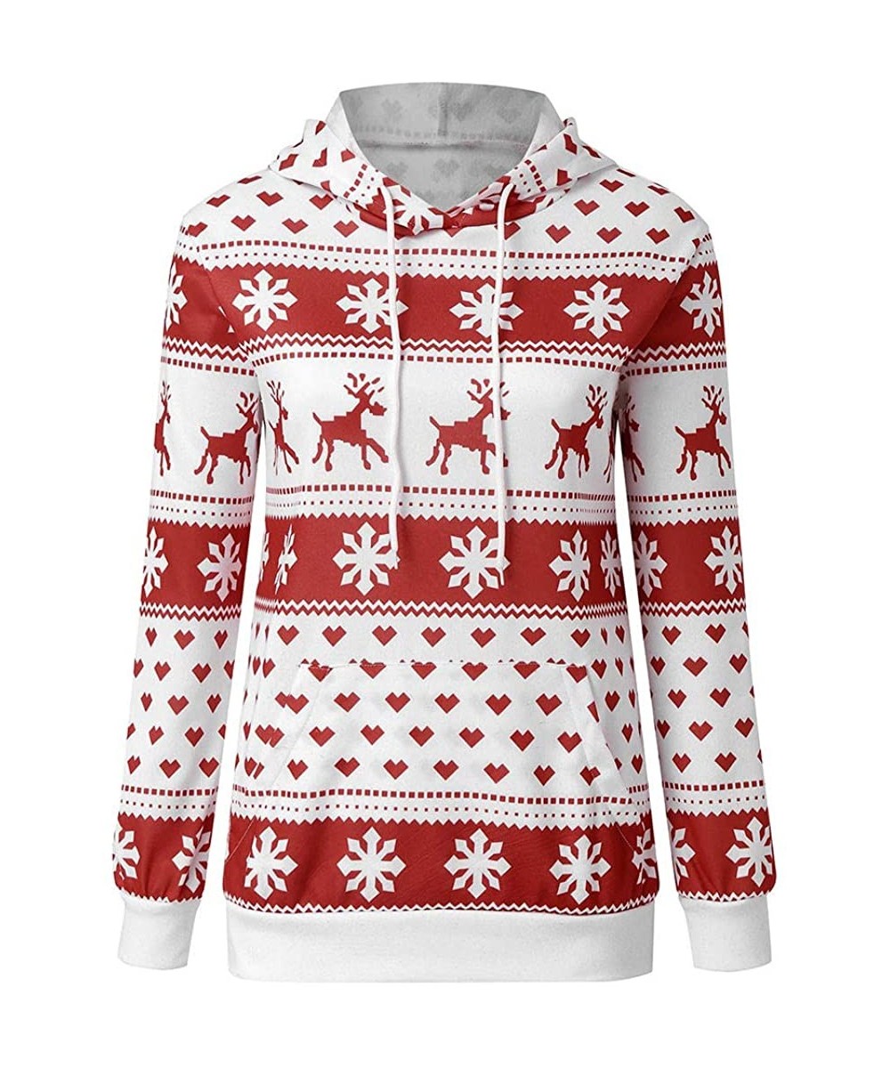 Bras Women's Christmas Reindeer Hoodie Snowflake Drawstring Pullover Sweatshirts with Pocket - Red - CQ192HW9AKR