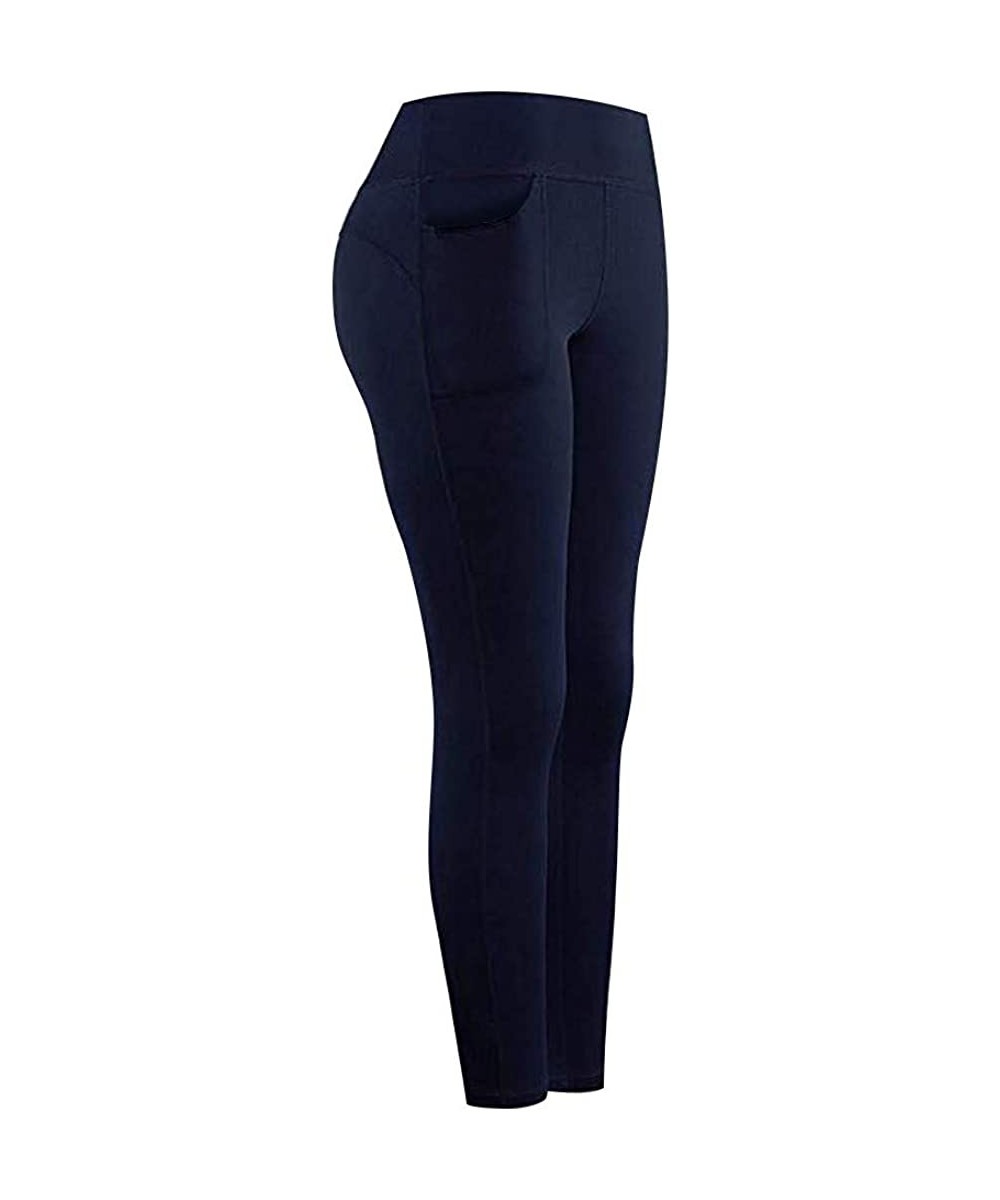 Bottoms Women's Comfy Stretch Floral Print High Waist Drawstring Wide Leg Pants Pajama Sleep Yoga Casual Pants - Navy 1 - CW1...