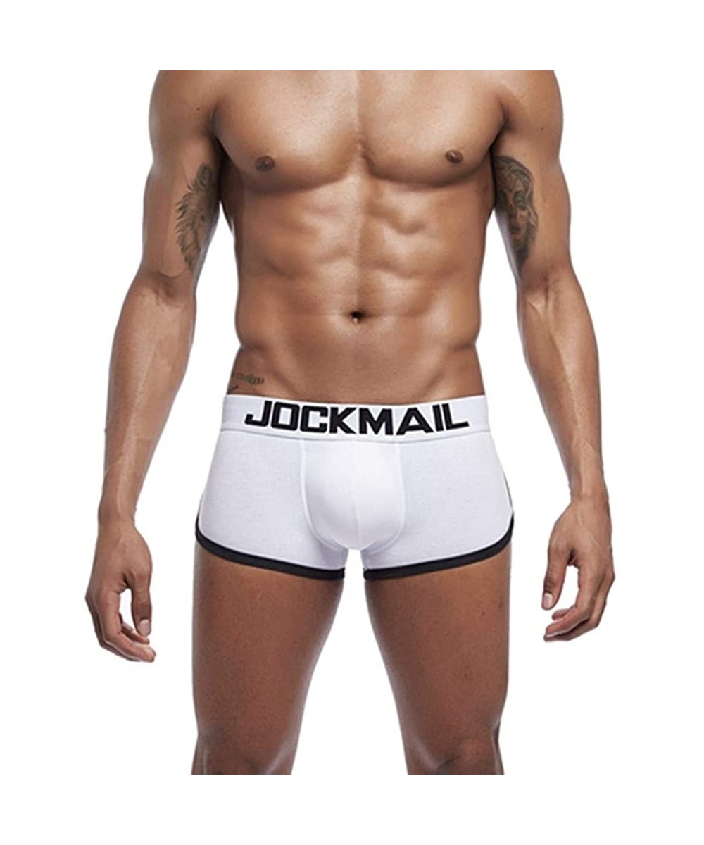 Boxers Mens Sexy Underwear Boxers Pouch Front Sexy Push Up Cup Bulge Enhancing Back Hip - White - CZ18LR66HAW