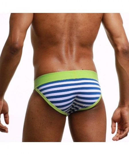 Briefs 2 Sets of Men's Underwear Men's Striped Cotton high-Fork Triangle Underwear-CAI LAN_M - Cai Lan - C719DIHH9YX