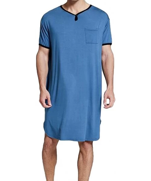 Sleep Tops Mens Big & Tall Loose Fit Short Sleeve Sleepwear Nightshirt Sleep Shirt - Royal Blue - C519CEETS84