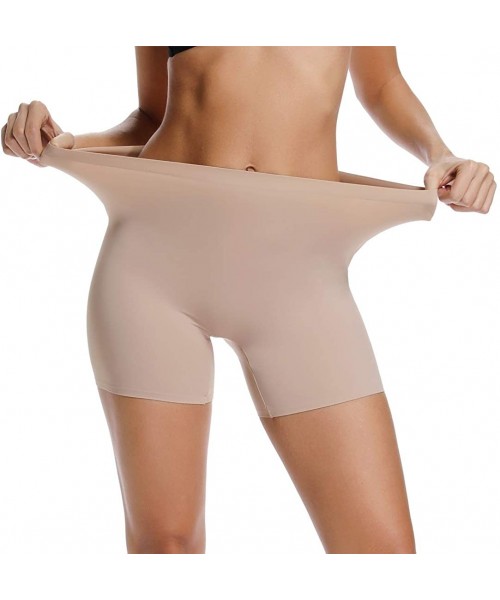 Panties Seamless Boyshorts Panties for Women Anti Chafing Underwear Smooth Slips Shorts Under Dress - Beige - C218QIDKMOR