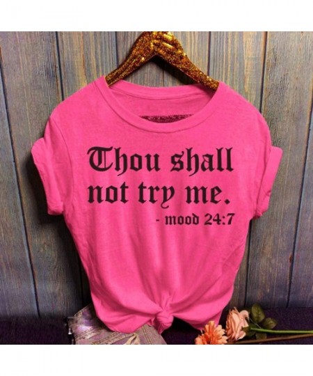 Sets Womens Blouses Casual O-Neck T-Shirt Letter Print Short Sleeve Baggy Comfy Tops - B Hot Pink - CC1957376ZI