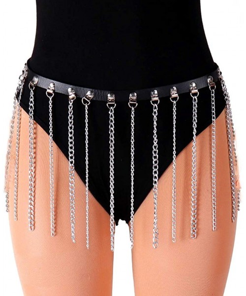 Garters & Garter Belts Womens Faux Leather Body Harness Garter Belts Adjustable Caged With Punk Tassel Chain - CW18WLODH93