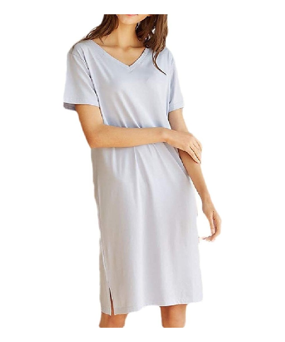 Nightgowns & Sleepshirts Women Short Sleeve Comfy Cotton Pajama Nightgown Sleepwear Nightshirt V-Neck Loungewears - 2 - C119C...