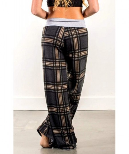 Bottoms Women's Comfy Casual Pajama Pants Floral Print Stretchy Drawstring Wide Leg Lounge Pants - Brown Plaid - CN18YLUR78X