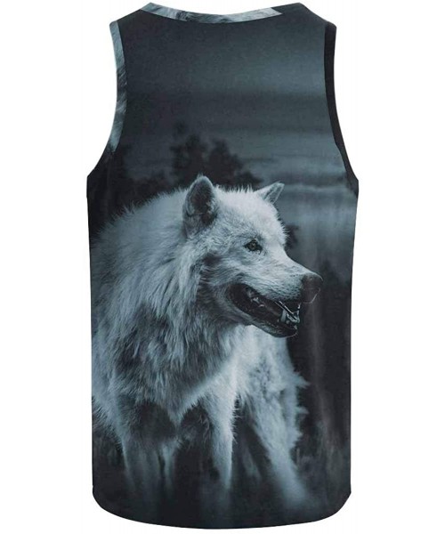 Undershirts Men's Muscle Gym Workout Training Sleeveless Tank Top Wolf with Full Moon - Multi3 - CP19D0MU780