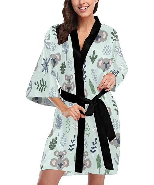 Robes Custom Cute Cartoon Koala Tropical Leaves Women Kimono Robes Beach Cover Up for Parties Wedding XS 2XL Multi 1 - C0190Y...