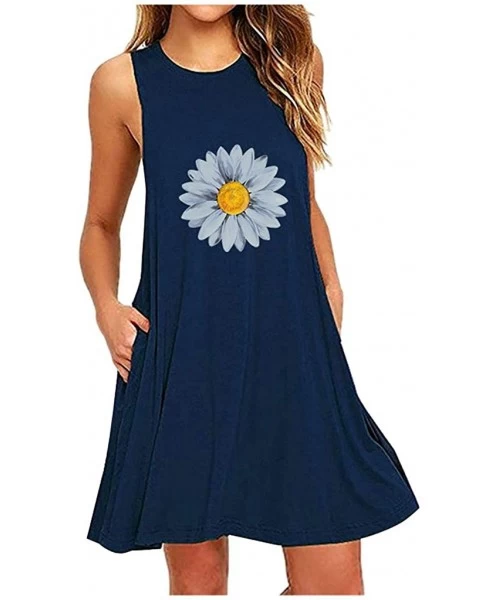 Nightgowns & Sleepshirts Women's Vest Sleeveless Dress Sunflower Print Pocket Daisy Printing Sleeveless A-Line Casual Nightdr...