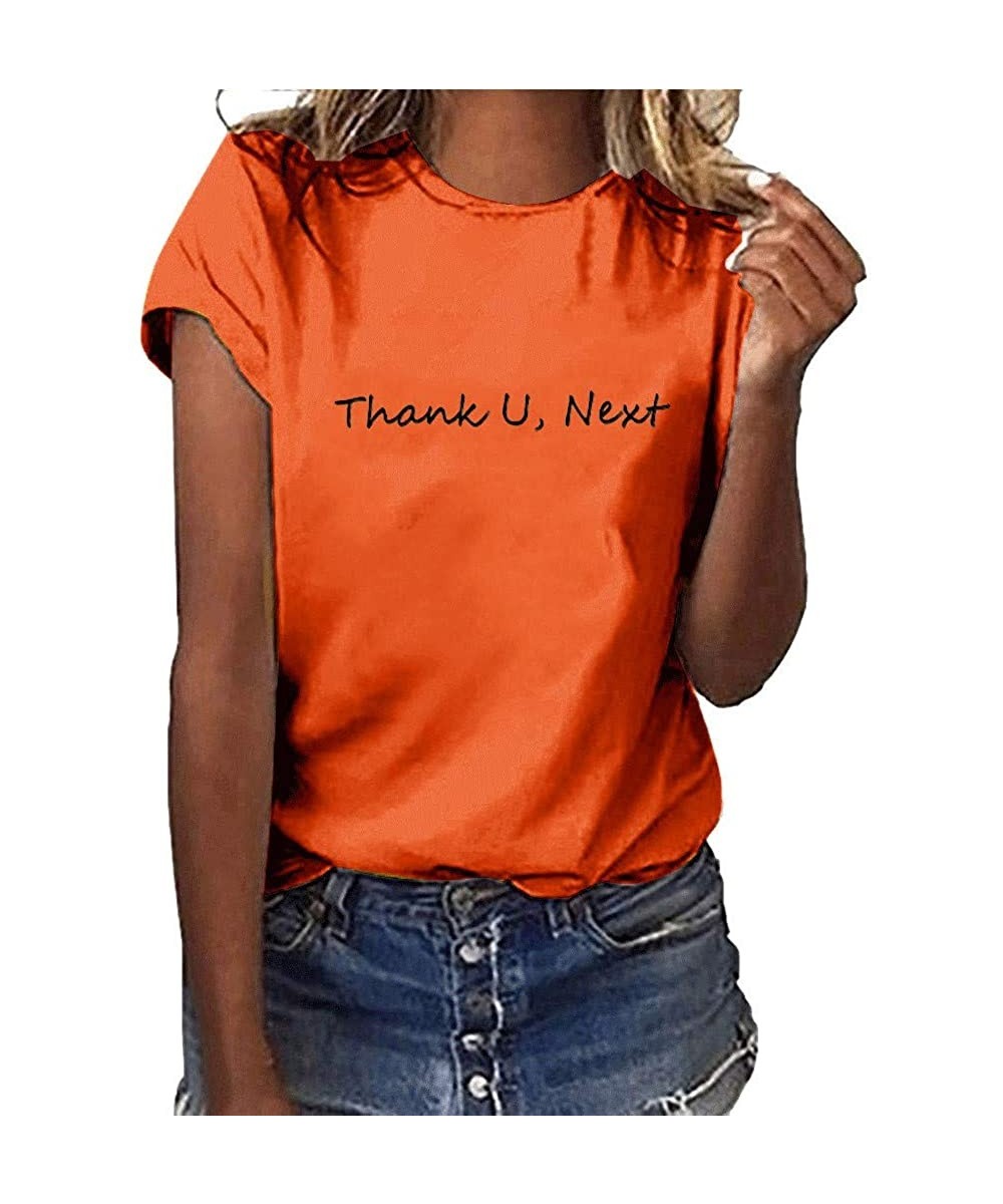Shapewear Women Girls Plus Size Print Shirt Short Sleeve Shirt Blouse Tops - Orange-1 - CV18UXL0HOD