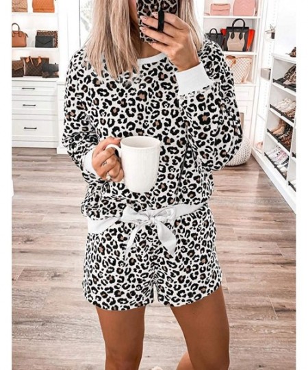 Sets Womens Short Pajamas Set Leopard Print Long Sleeve Sleepwear 2 Piece Outfits PJ Set Nightwear Loungewear Leopard - C4198...