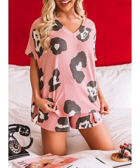 Sets Women Tie Dye Printed Sleepwear Lounge Short Sleeve Pajama Set Night Shirt with Shorts - Y-pink - CL197KYXZ07