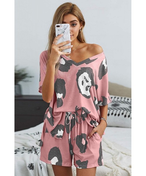Sets Women Tie Dye Printed Sleepwear Lounge Short Sleeve Pajama Set Night Shirt with Shorts - Y-pink - CL197KYXZ07
