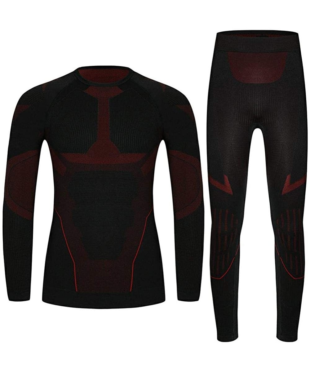 Thermal Underwear Mens Ultra Soft Warm Stretchy Base Layer Top and Bottom Thermal Underwear Long John Set - Red - CN192O347EE