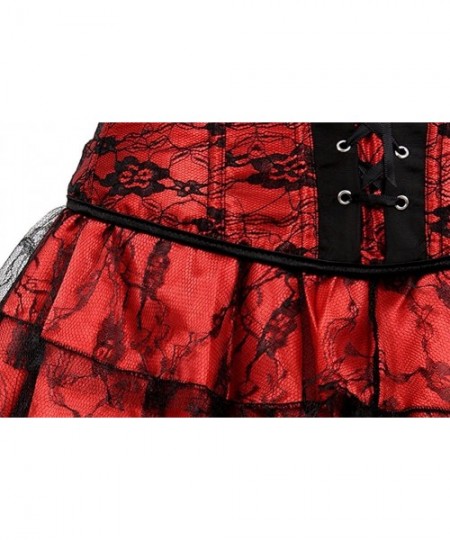 Bustiers & Corsets Women's Fashion Plus Size Lace Strapless Up Boned Corset Bustier Bridal Lingerie Tutu Skirt - Red 1 - CO12...