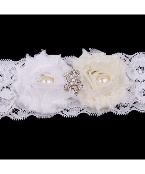 Garters & Garter Belts 2pcs Wedding Lace Flower Pearls Crystal Leg Garter Thigh Ring Accessory - Beige - C818ZOAQ79G