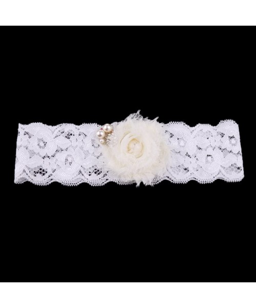 Garters & Garter Belts 2pcs Wedding Lace Flower Pearls Crystal Leg Garter Thigh Ring Accessory - Beige - C818ZOAQ79G