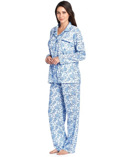 Sets Women's Sleepwear Long Sleeve Floral Pajama Set - Blue - C111ZDO3CT1