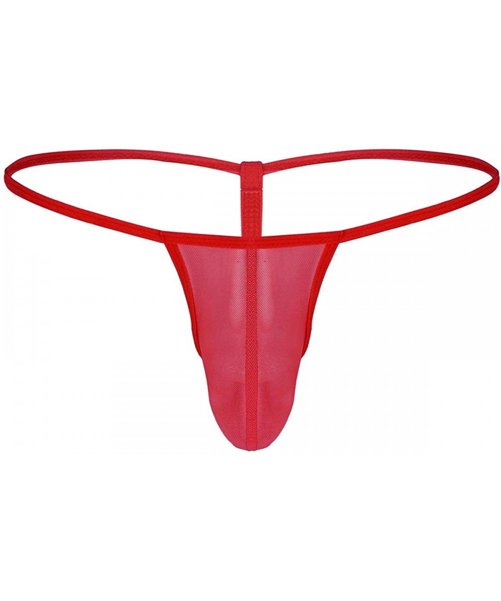 G-Strings & Thongs Men's See-Through Low Rise G-String Thong Sissy Pouch Panties Bikini Briefs Underwear - Red - C319DWHRN3E