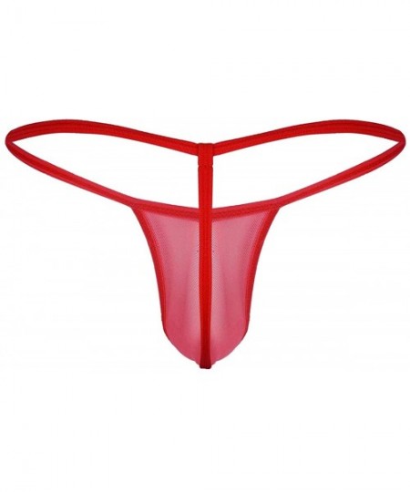 G-Strings & Thongs Men's See-Through Low Rise G-String Thong Sissy Pouch Panties Bikini Briefs Underwear - Red - C319DWHRN3E