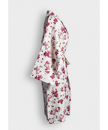 Robes Women's Japanese Robe Cotton Dressing Gown Kimono Pajamas Nightgown - Floral - C6189XMOQNZ