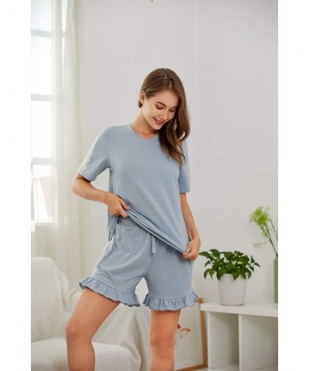 Sets Pajamas Set for Women Soft Cotton Short Sleeve Sleepwear Jersey Sets - Blue - CS197087C7Z