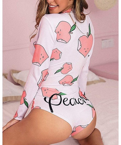 Sets Women Sleep Romper Jumpsuits Sexy Clothes Set V-Neck Long Sleeve One Piece Bodysuit Lounge Pajamas Outfit - Apple - CV19...
