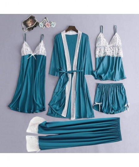 Nightgowns & Sleepshirts Women Pajamas Sets Ladies Lace Camisole Trousers Shorts Robe Nightdress 5 Piece Suit Underwear - Lig...