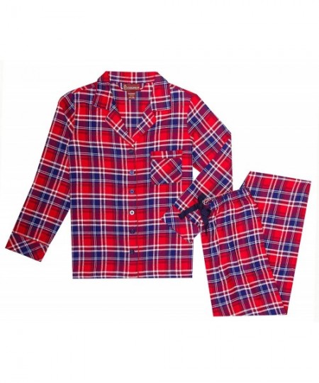 Sets Sleepwear Womens Flannel Pajamas- Long 100% Cotton Pj Set - Red Plaid - CG187WTDW4X
