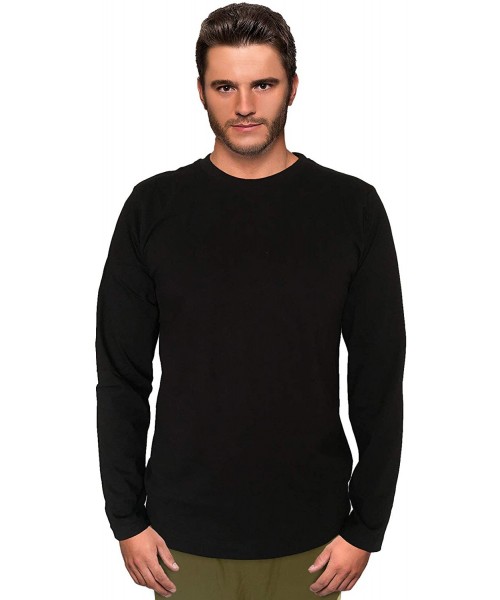 Undershirts Soft Men's Round Neck Biowash Full Long Sleeves Cotton Plain Solid T-Shirt Black Large - CM194Q44YY8