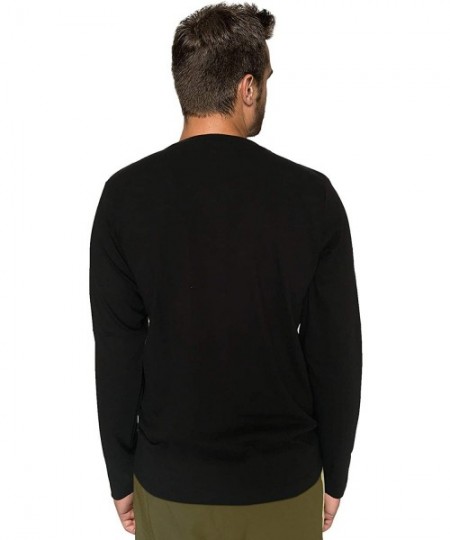 Undershirts Soft Men's Round Neck Biowash Full Long Sleeves Cotton Plain Solid T-Shirt Black Large - CM194Q44YY8