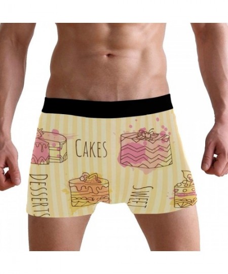 Boxer Briefs Mens Cupcakes Colorful Splashes Yellow Striped Box Briefs Underwear Shorts - C218X6NAD32