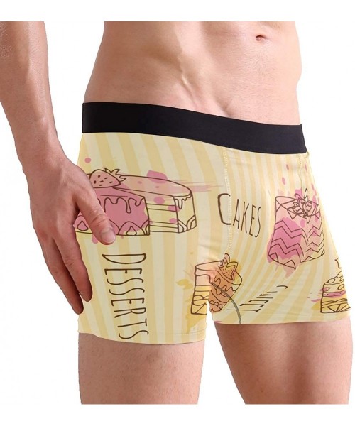 Boxer Briefs Mens Cupcakes Colorful Splashes Yellow Striped Box Briefs Underwear Shorts - C218X6NAD32