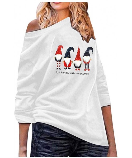 Tops Christmas Tops Women Plus Size Off The Shoulder Loose Casual Tops Oversized Shirt Sweater - White - CM1922LTU0X