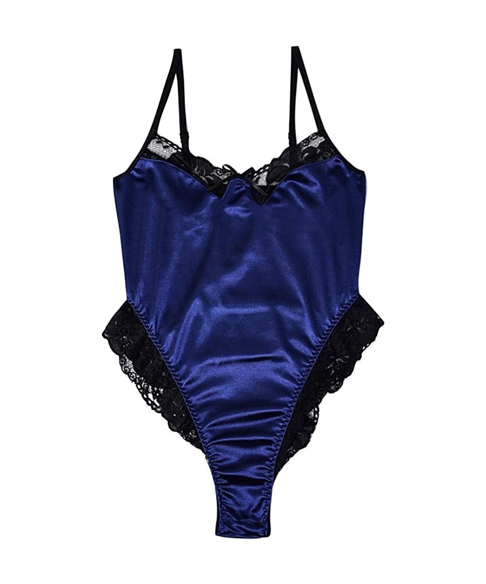 Robes Sexy Lace Jumpsuit Underwear Pajamas Women Bodysuit Teddy - Blue - C8194UQD220