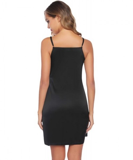 Robes Women's Satin Silk Bathrobes Adjustable Shoulder Short Nightgown Robe Dress - Black - CR18YLSWXT3