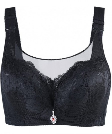 Bras Women Full Coverage Lace Front Plus Size Breathable Wirefree Cami Bra - Black - C7188KDKMGE