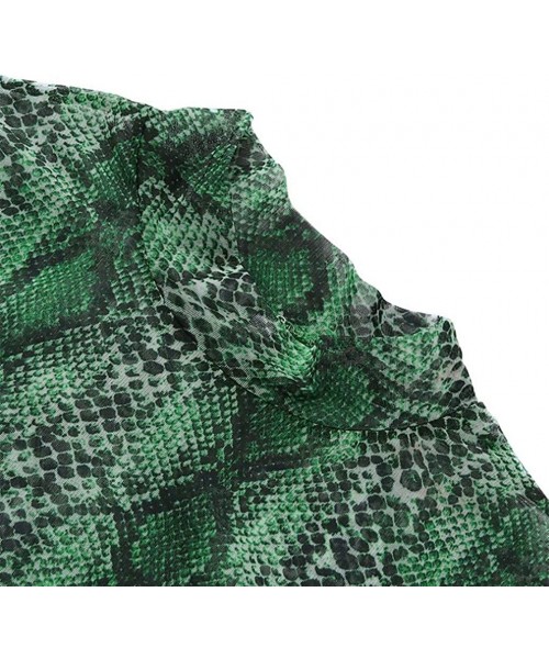 Shapewear Snake Skin Print Blouse Womens Mock Neck See Through Sexy Crop Top Long Sleeve O-Neck Shirt Tops - Green - CA18THQ6QMX