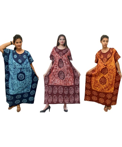 Nightgowns & Sleepshirts Cotton Caftan/Kaftan Combo 3 Indian Cotton Batik Bohemian Long Dress - Combo-104 - CQ18O2GLKW2