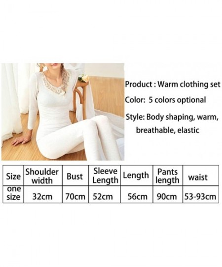 Thermal Underwear Female Autumn and Winter Lace Thermal Underwear Set Women's V-Neck Elastic Thermal Underwear - Pink - CL192...
