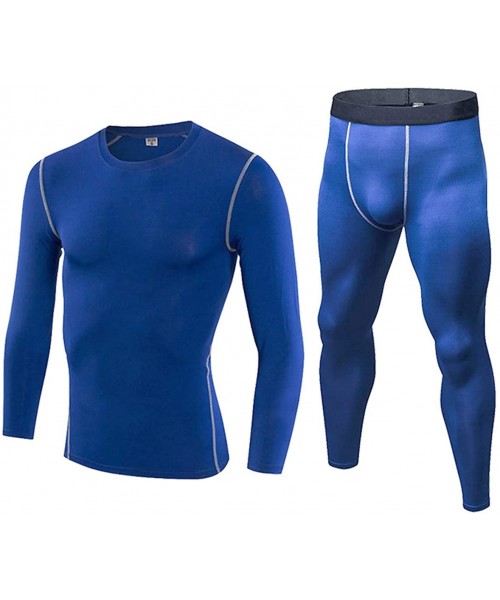Thermal Underwear Men's Thermal Underwear Long John Set Fleece Lined Base Layer Top and Bottom - Blue - CG18LX6S9DS