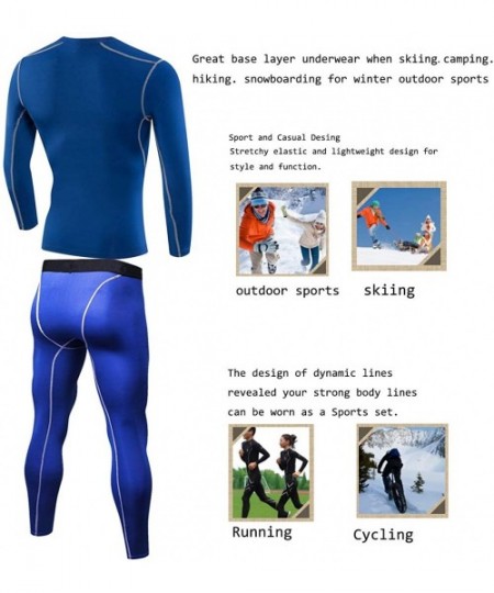 Thermal Underwear Men's Thermal Underwear Long John Set Fleece Lined Base Layer Top and Bottom - Blue - CG18LX6S9DS
