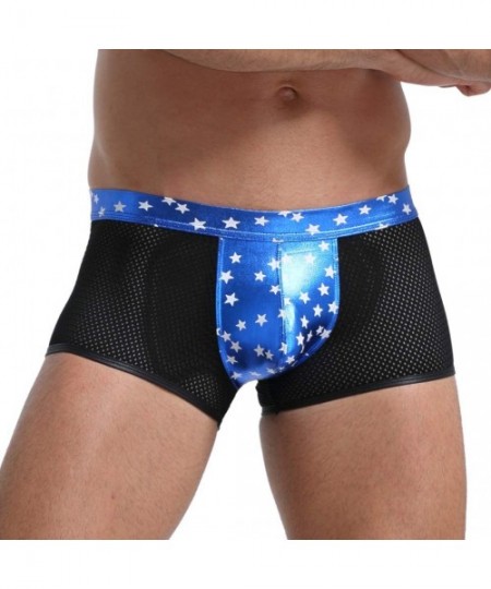 Boxer Briefs Men Shiny Metallic Liquid Wet Look Underwear Bikini Swimsuit Underpants Underwear Boxer Brief Trunks - Blue Star...