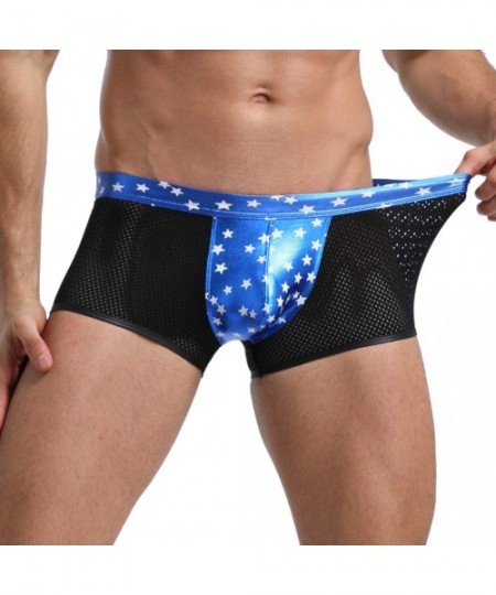 Boxer Briefs Men Shiny Metallic Liquid Wet Look Underwear Bikini Swimsuit Underpants Underwear Boxer Brief Trunks - Blue Star...