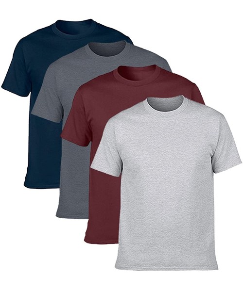 Undershirts Men's Classic Basic Solid Ultra Soft Cotton T-Shirt | 1-2-4 Pack - Navy/Dark Heather/Maroon/Grey - CB17XQ3XHQE
