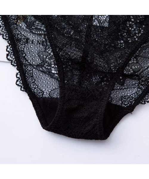 Slips Women Lace Transparent Panties- Sexy Briefs Ladies Mesh Brief Underpant Sleepwear Underwear M-XL - Black - CF19604QKEW
