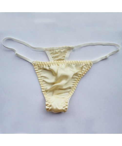 Panties Women Silk String Bikini Briefs Sexy Underwear Stretch Adjustable Waist - Champagne - CT18CTZELG8