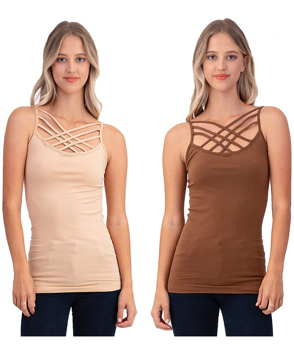 Camisoles & Tanks Women Sexy Criss Cross Front Spaghetti Strap Basic Round HollowOut Neck Seamless Camisole Tank Top - 2pk Mo...